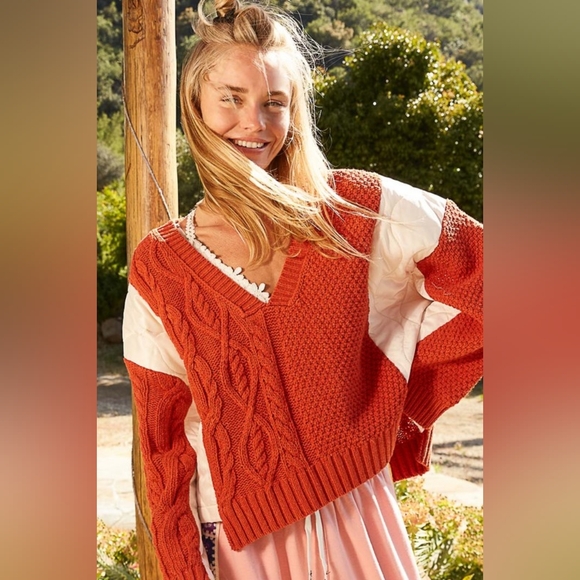 POL Quilted Waffle Cable Knit Patchwork High-low Top Long Sleeve Crop Sweater - Picture 7 of 15